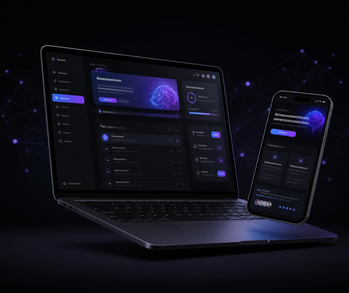 Notebook e smartphone exibindo o curso LTZ e uma página de vendas